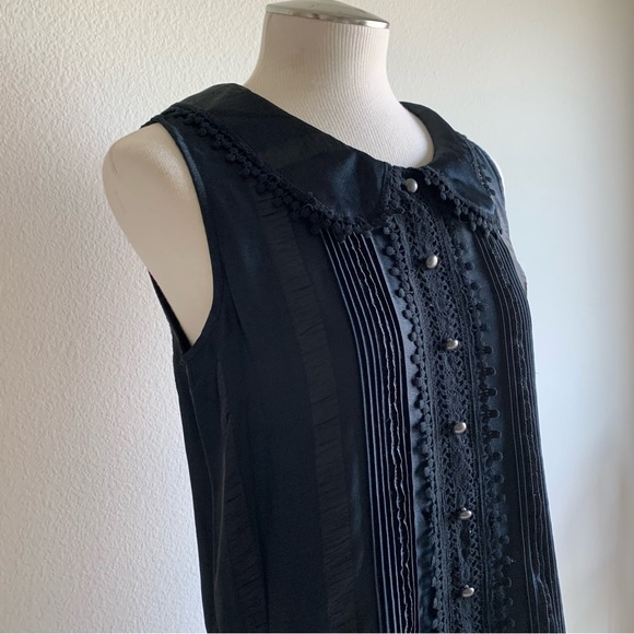 Anna Sui black vintage inspired dress, sleeveless, low waist, w/ lace velvet.‎ S - Picture 3 of 16